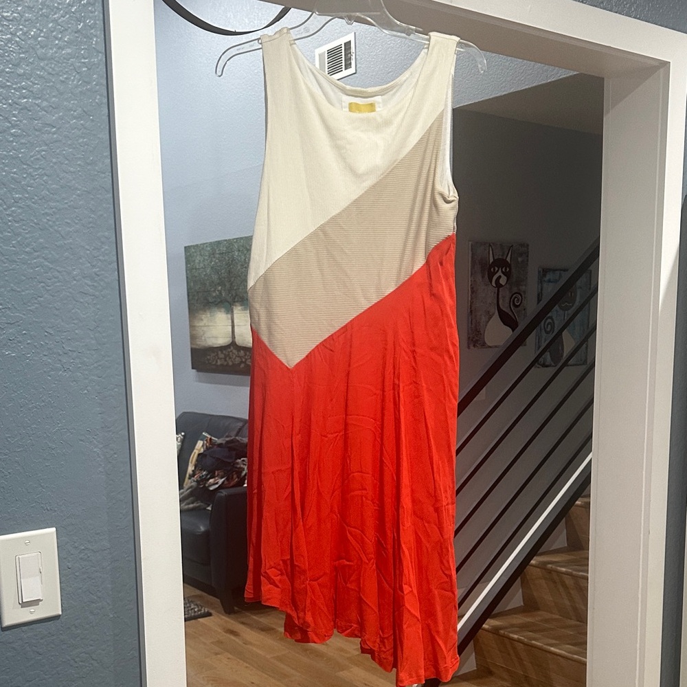 Anthropologie Asymmetrical Dress in Cream and Orange